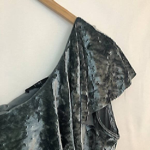 NWOT TART Ruffled One Off Shoulder Velvet Top Grey Velour Ruffle Sleeveless SM - Picture 5 of 7